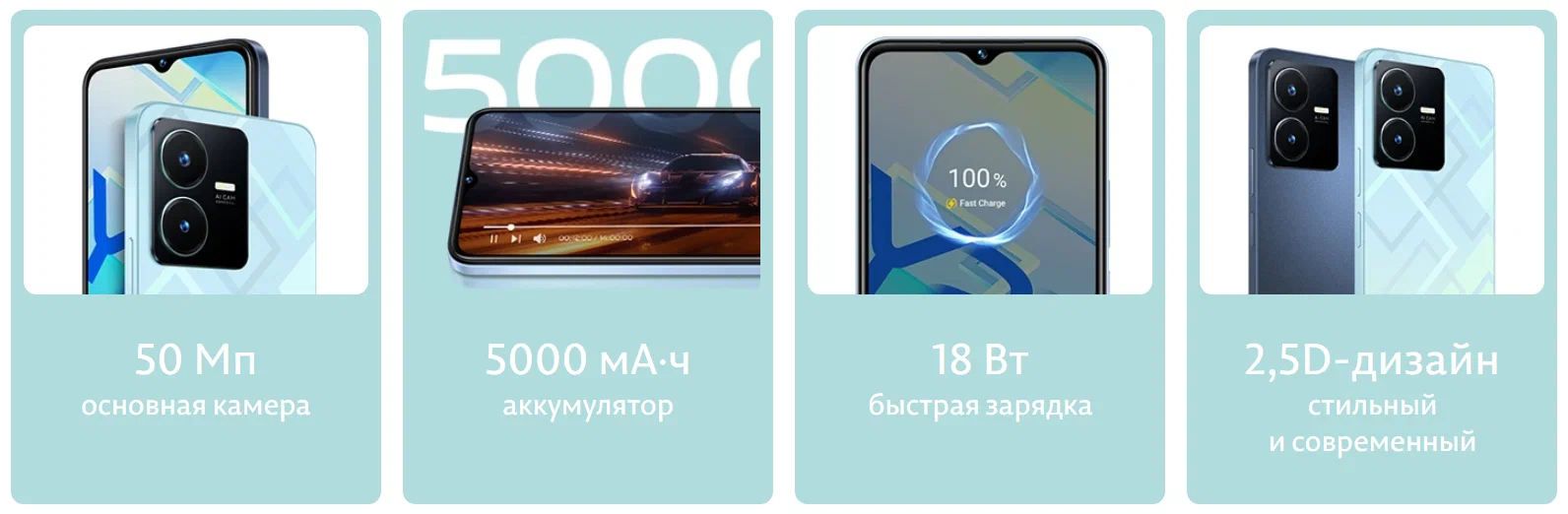 Смартфон Vivo Y22 4/64 ГБ Синий (RU) в Челябинске купить по недорогим ценам с доставкой