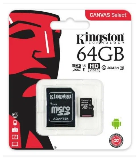 Карта памяти Kingston MicroSD 64Gb Class 10 UHS-I (80 Mb/s) с SD адаптером в Челябинске купить по недорогим ценам с доставкой